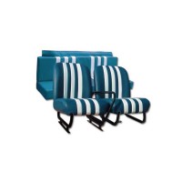 3853 Kit sedili anteriori dx+sx + panchetta posteriore completi skai azzurro ESKI righe bianche