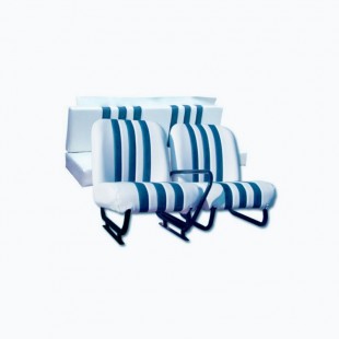 3851 Kit sedili anteriori dx+sx + panchetta posteriore completi skai bianco righe azzurre ESKI